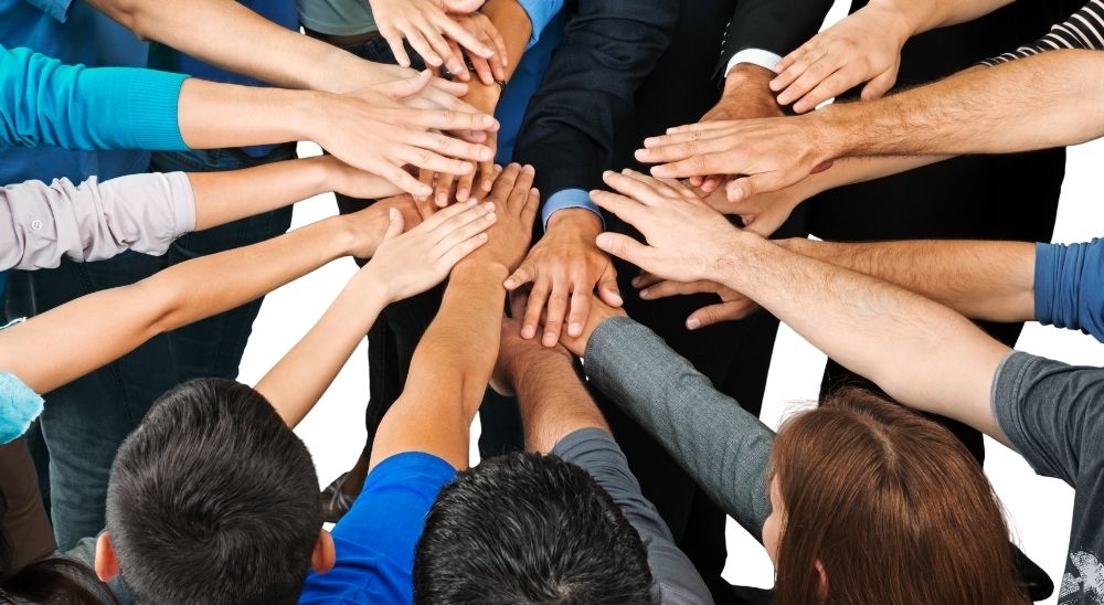 Group of hands for teamwork